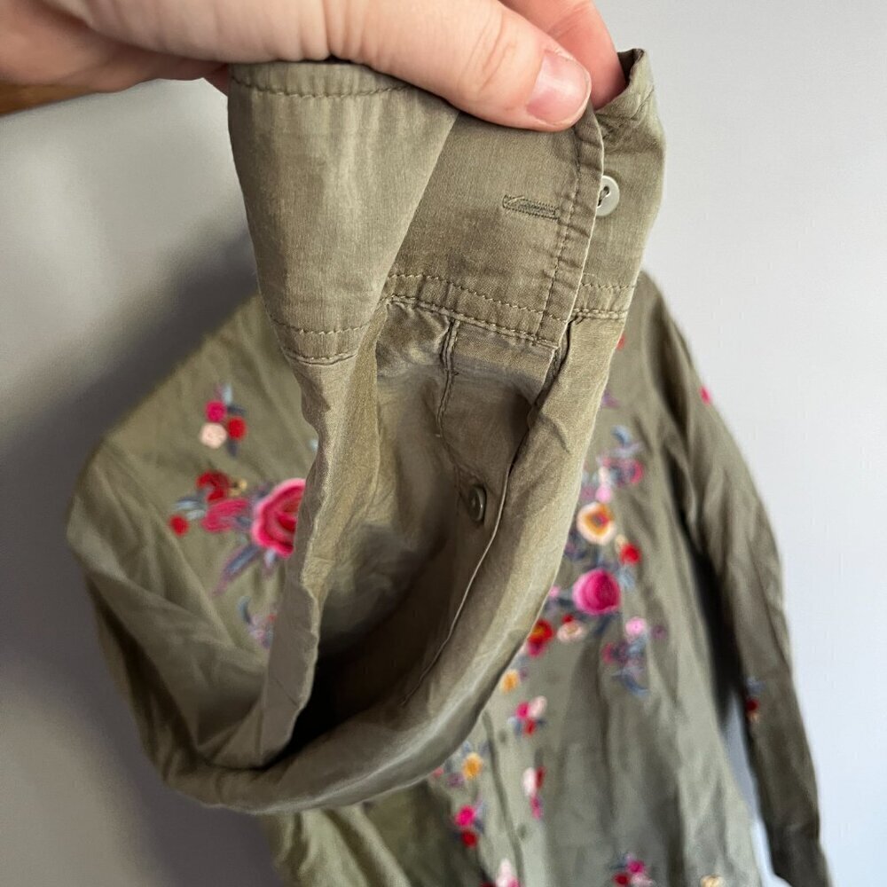 Zara floral embroidered button down shirt Green Size XS boho western festival - Picture 11 of 14